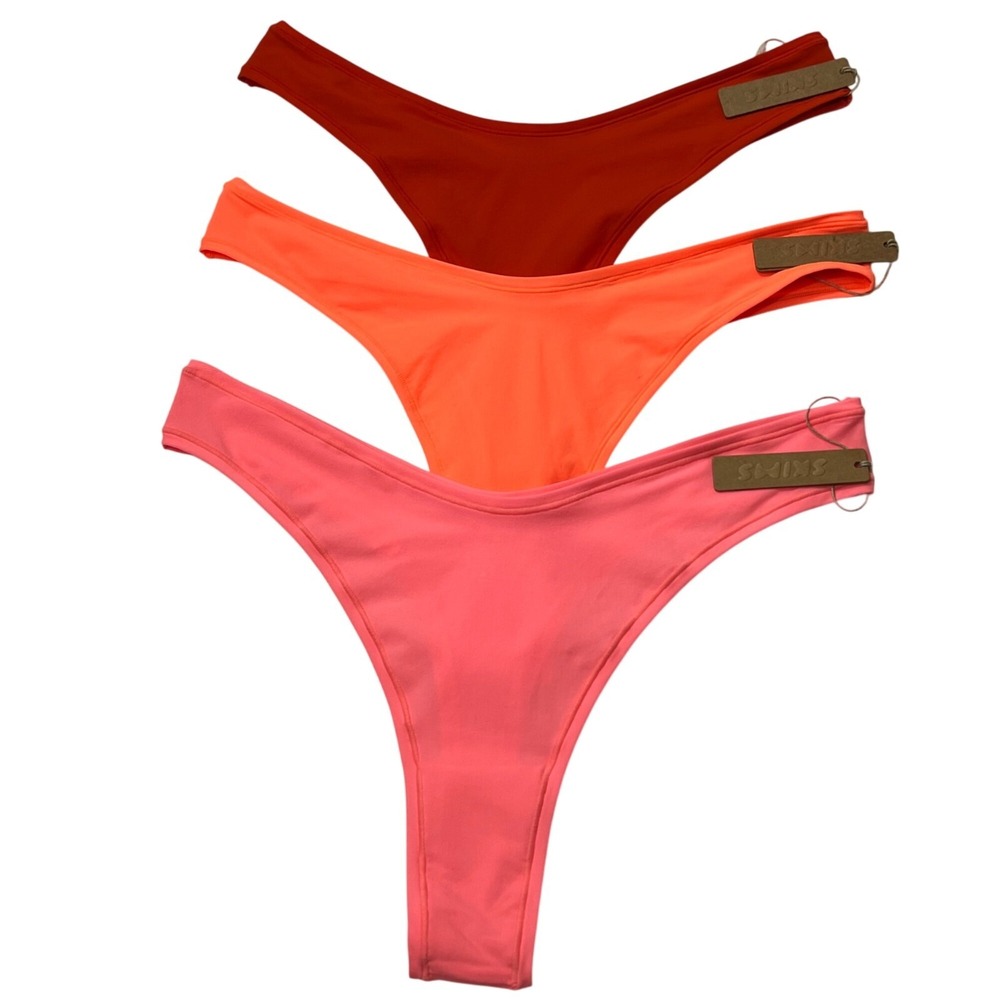 SKIMS Fits Everybody Dipped Thongs Lot 3 Fire Neon Orange Sorbet 4X